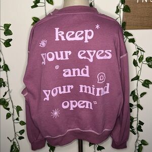 Pacsun Graphic Pullover Crewneck “Keep Your Eyes and Your Mind Open” Purple